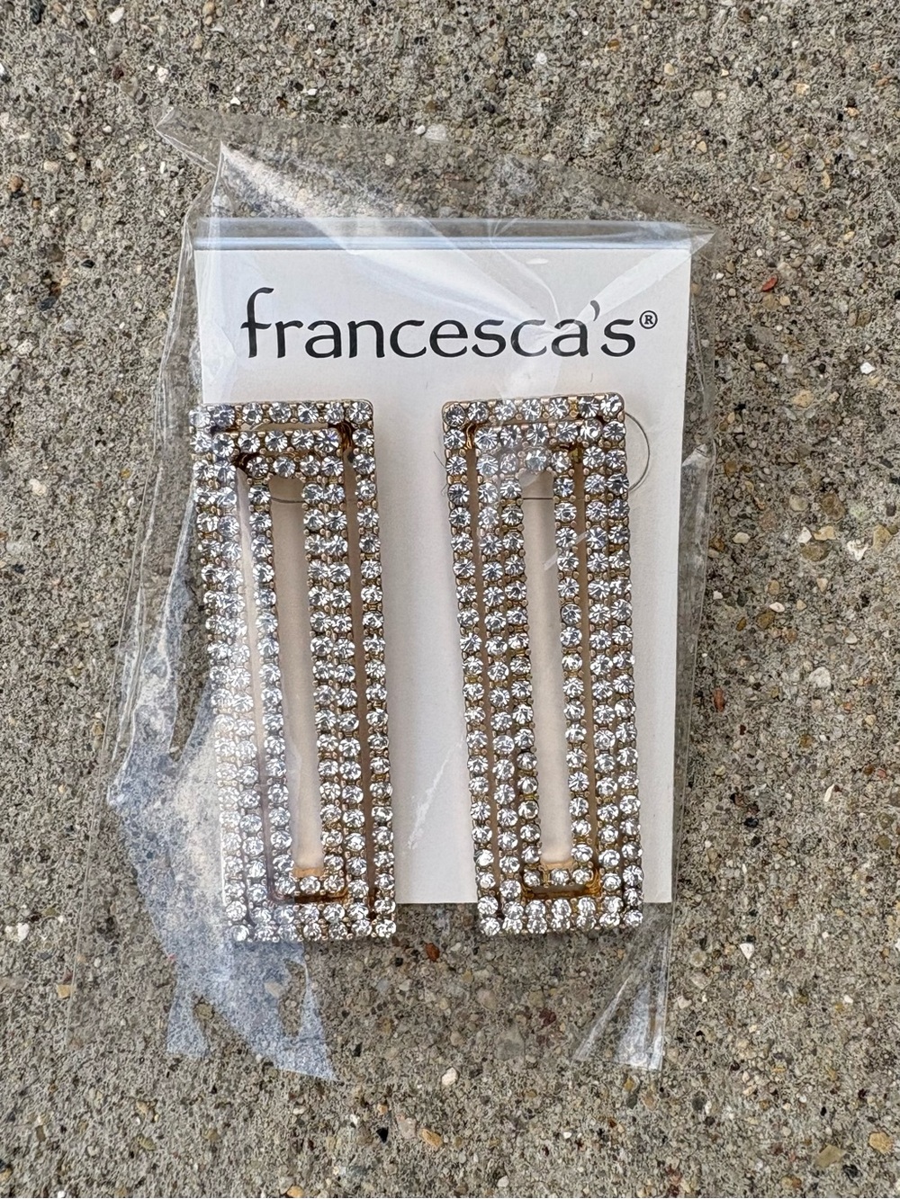 Francesca's Collections Gold Rectangular Studded Earrings